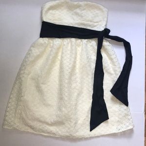 Wet Seal ivory black strapless dress bow sash lace